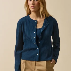 T-shirt boutonné maille côtelée femme coton biologique