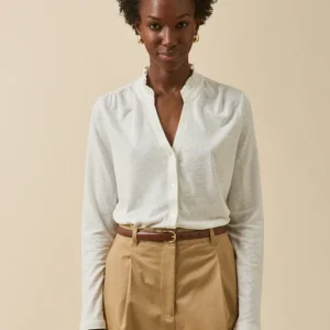 T-shirt boutonné lin et viscose femme