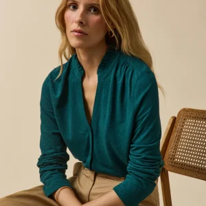 T-shirt boutonné lin et viscose femme
