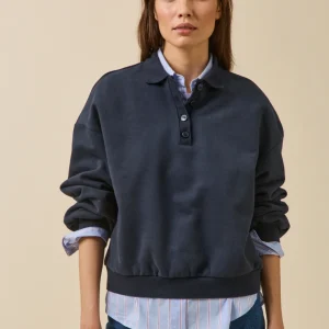 Sweat col polo molleton femme