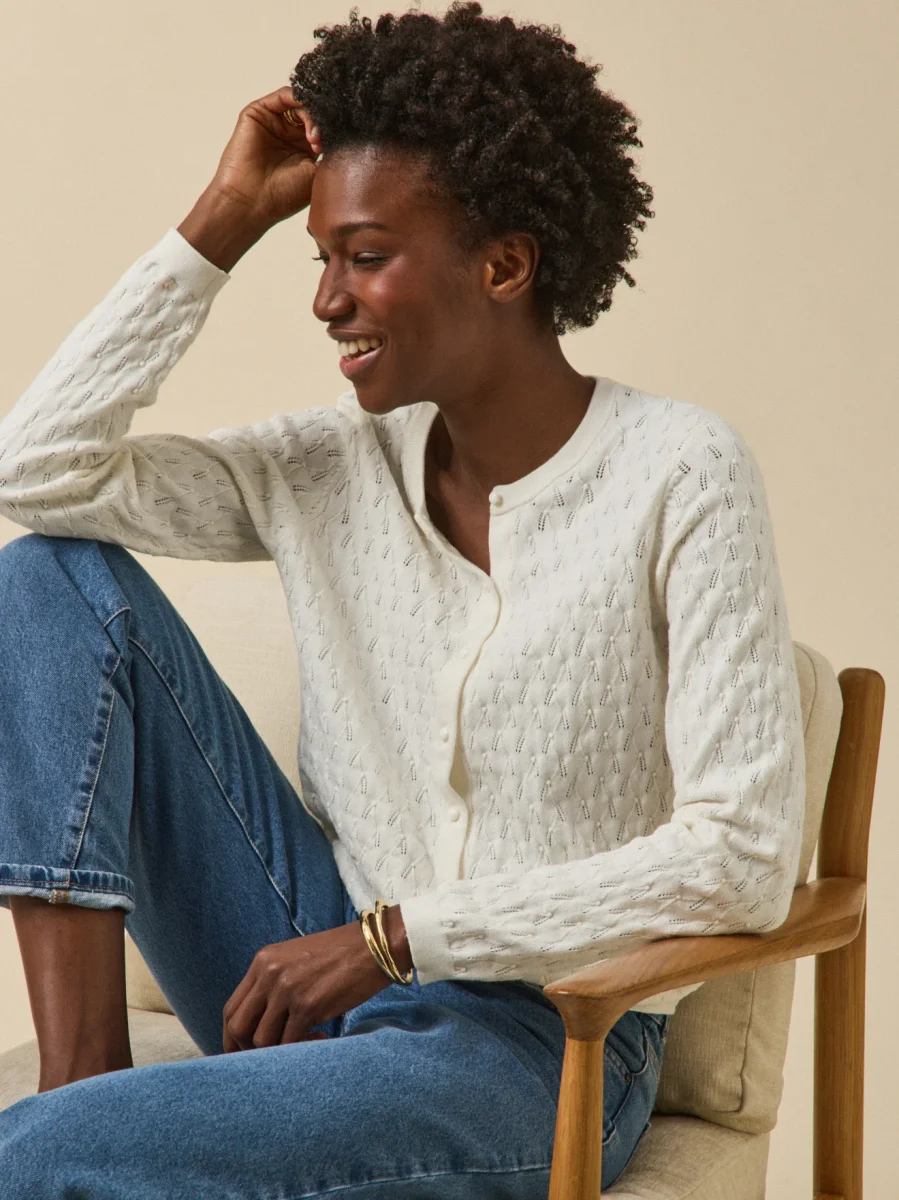 Gilet maille pointelle femme – Image 3