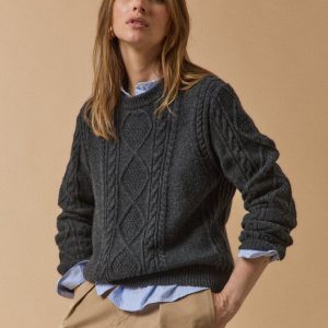 Pull torsades col rond femme