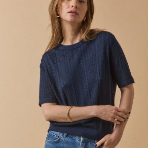 Pull ajouré manches courtes femme