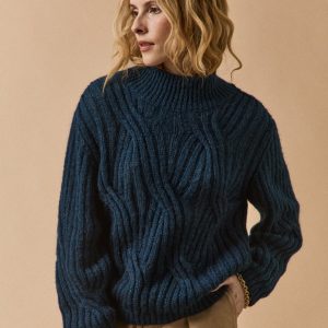 Pull torsades col montant femme