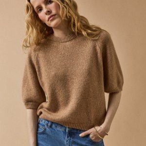 Pull irisé manches courtes femme