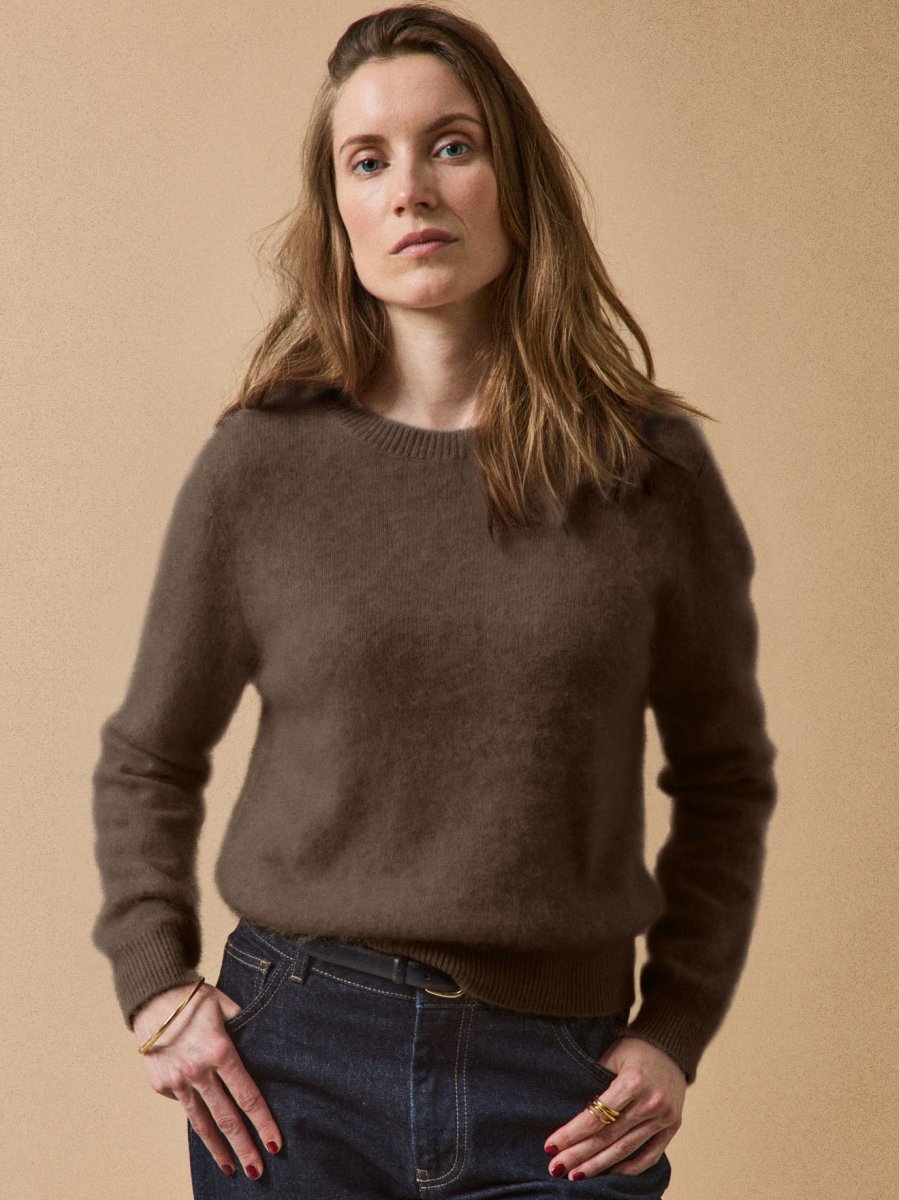 Pull col rond laine brossée femme