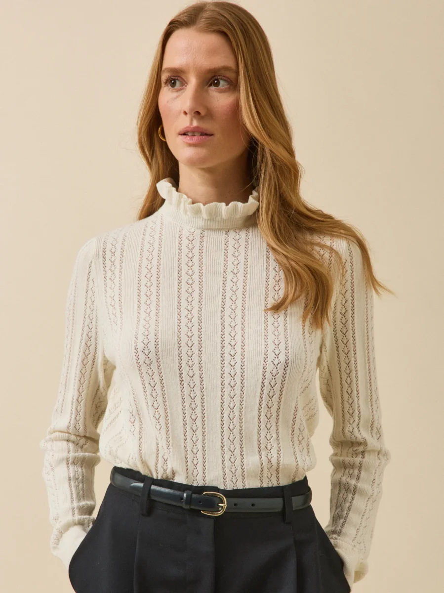 Pull col volanté femme coton biologique et cachemire – Image 2