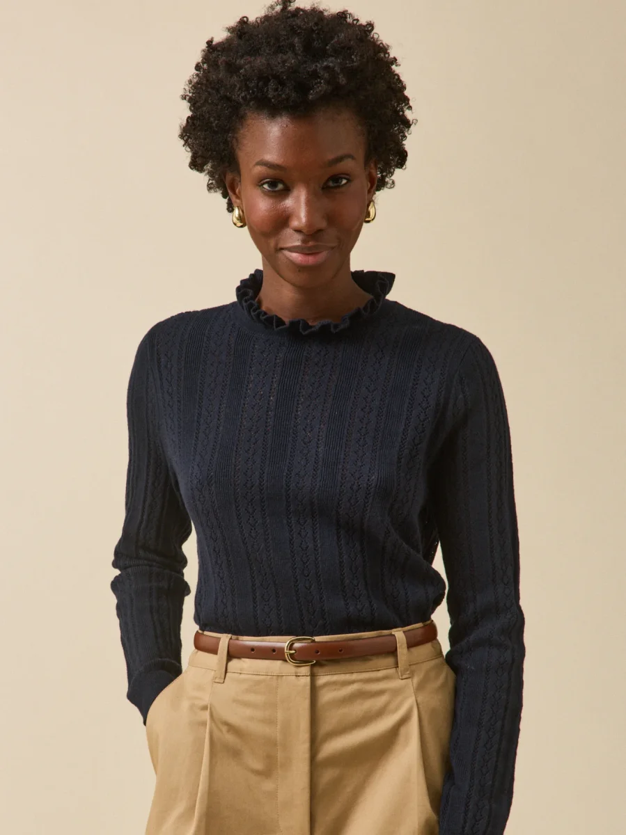 Pull col volanté femme coton biologique et cachemire – Image 2