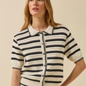 Pull polo boutonné rayé femme coton biologique