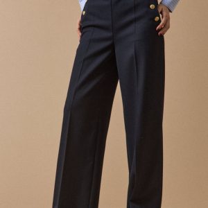 Pantalon large à pont boutons dorés femme Maé