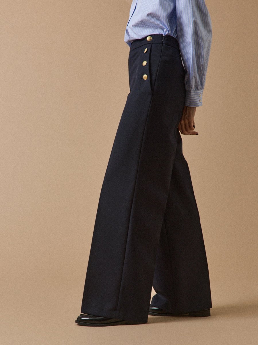 Pantalon large à pont boutons dorés femme Maé – Image 5
