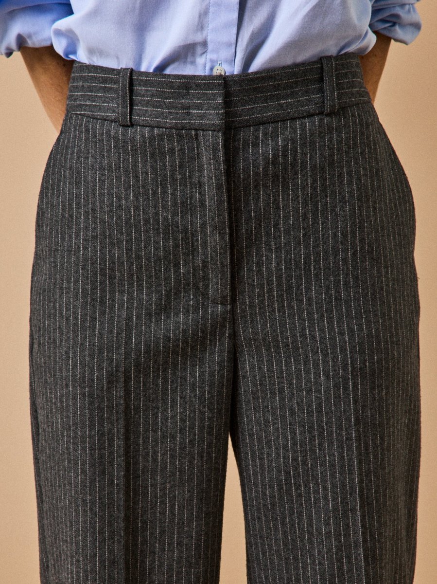 Pantalon droit tailleur lainage rayé femme Alma – Image 4