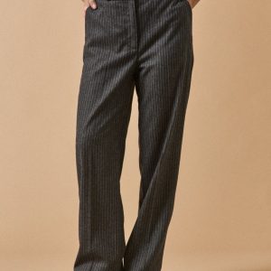 Pantalon droit tailleur lainage rayé femme Alma