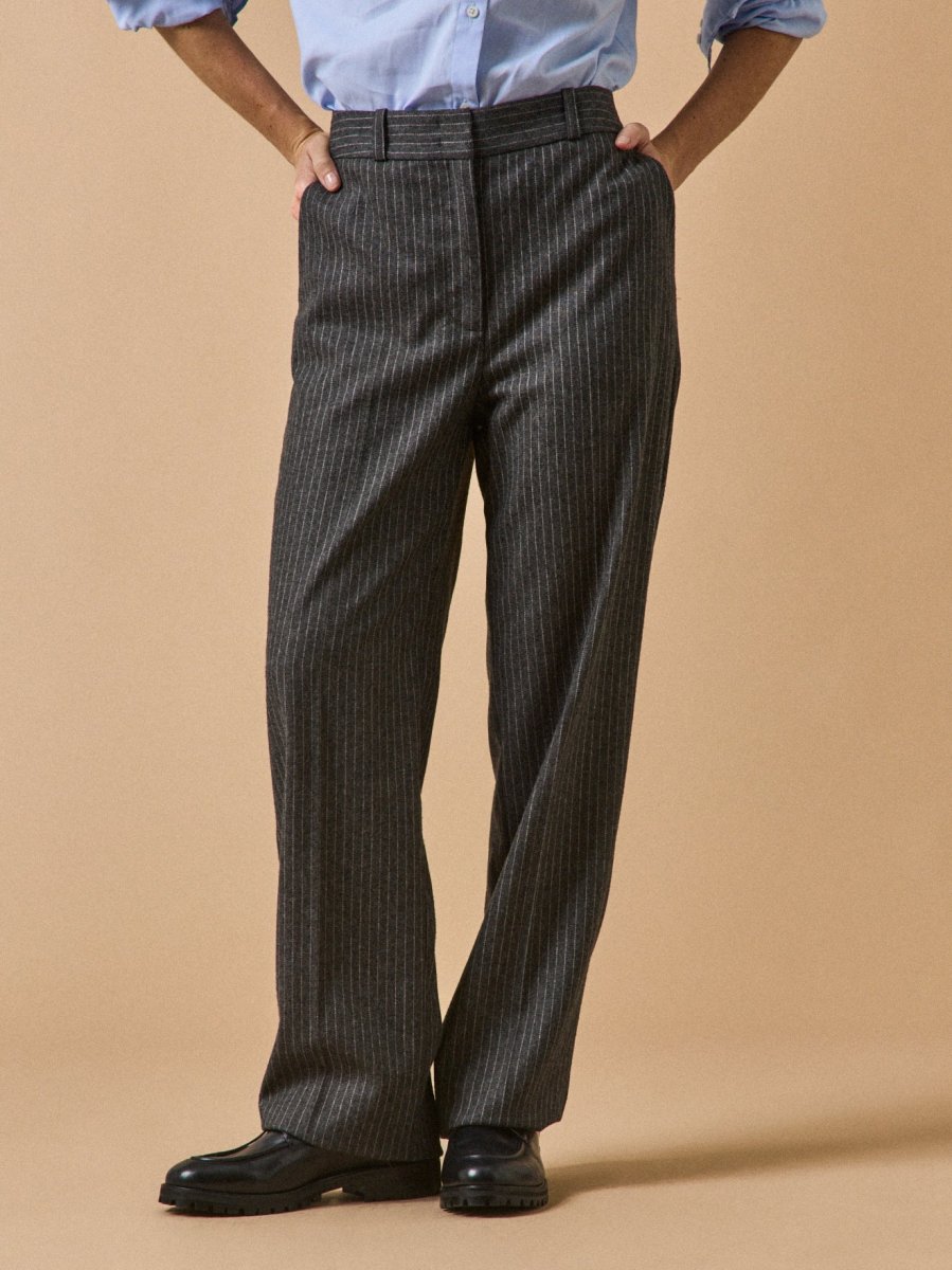 Pantalon droit tailleur lainage rayé femme Alma
