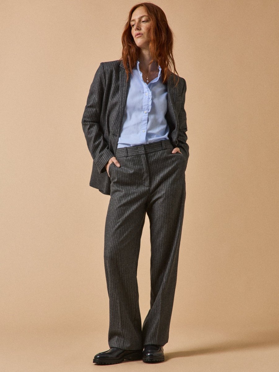 Pantalon droit tailleur lainage rayé femme Alma – Image 8