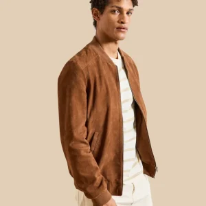 Blouson zippé cuir velours homme