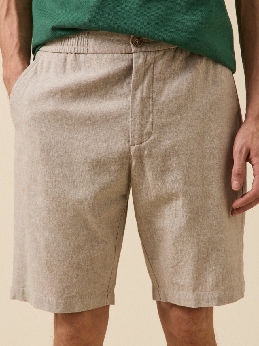 Bermuda coton lin stretch taille élastiquée homme – Image 3