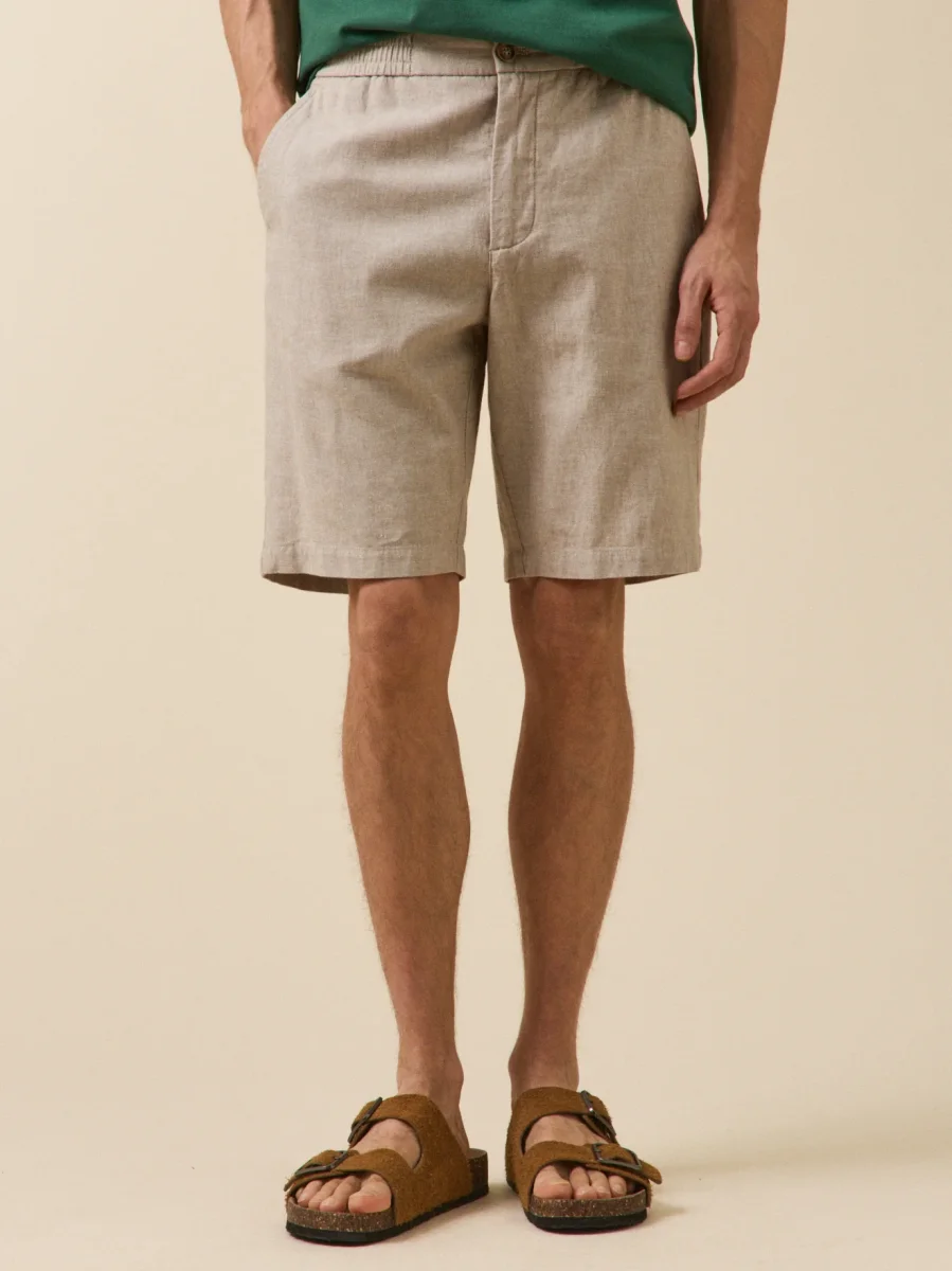 Bermuda coton lin stretch taille élastiquée homme – Image 2