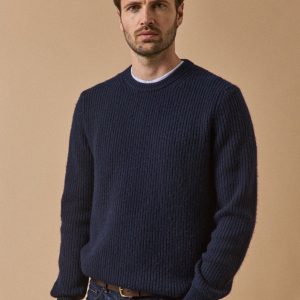 Pull col rond maille côtelée homme