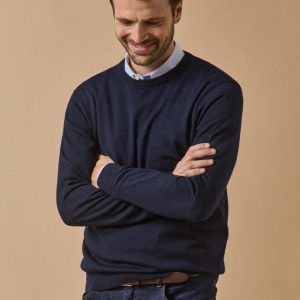 Pull fin col rond laine mérinos homme