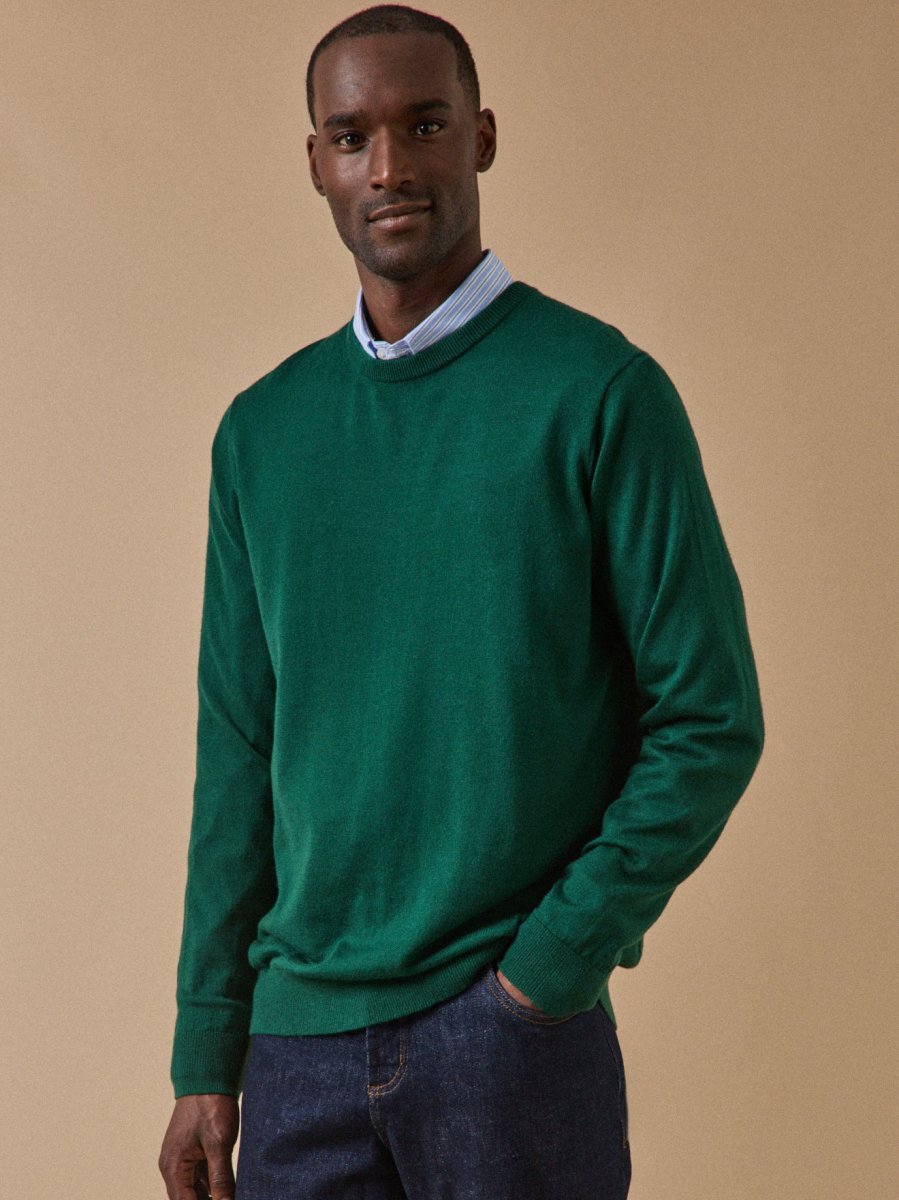 Pull fin col rond laine mérinos homme