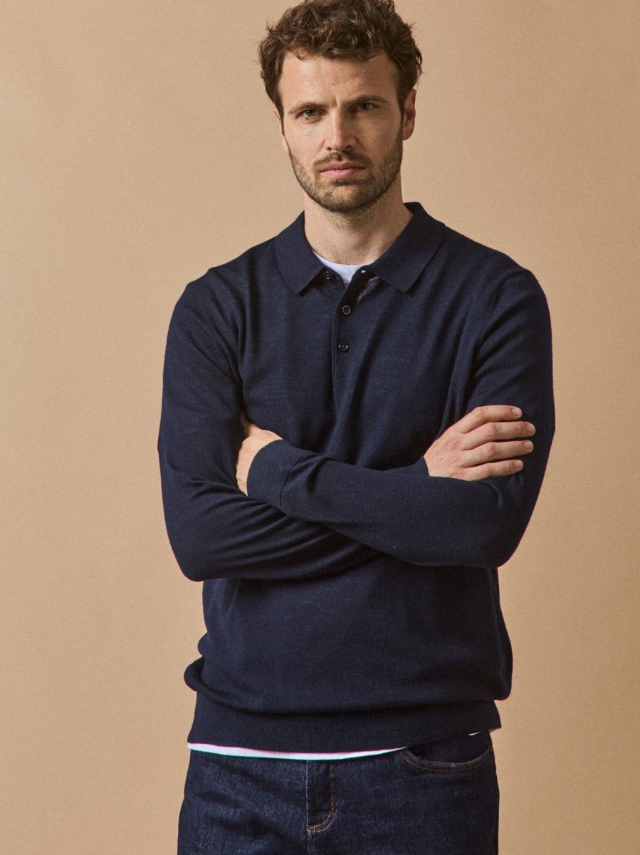 Pull fin col polo laine mérinos homme – Image 2