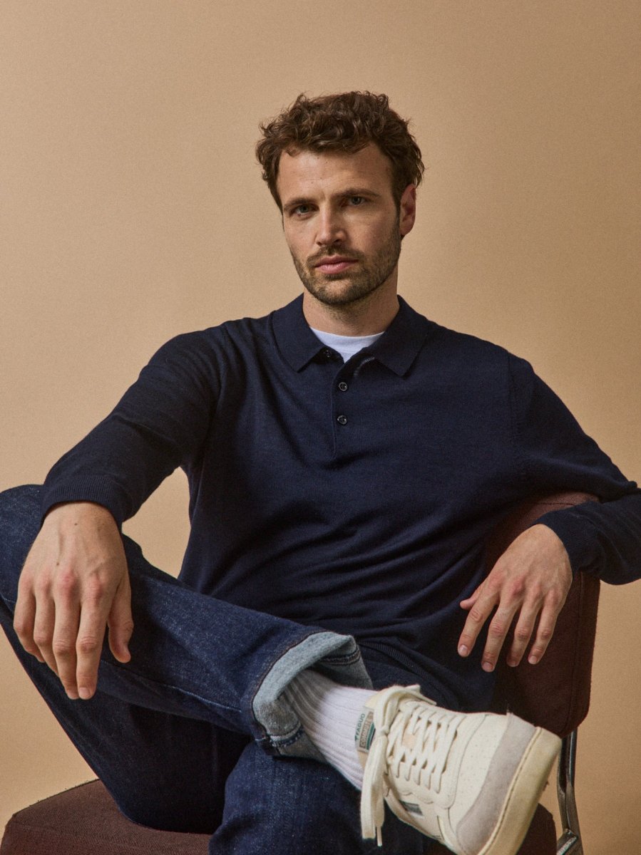 Pull fin col polo laine mérinos homme – Image 7