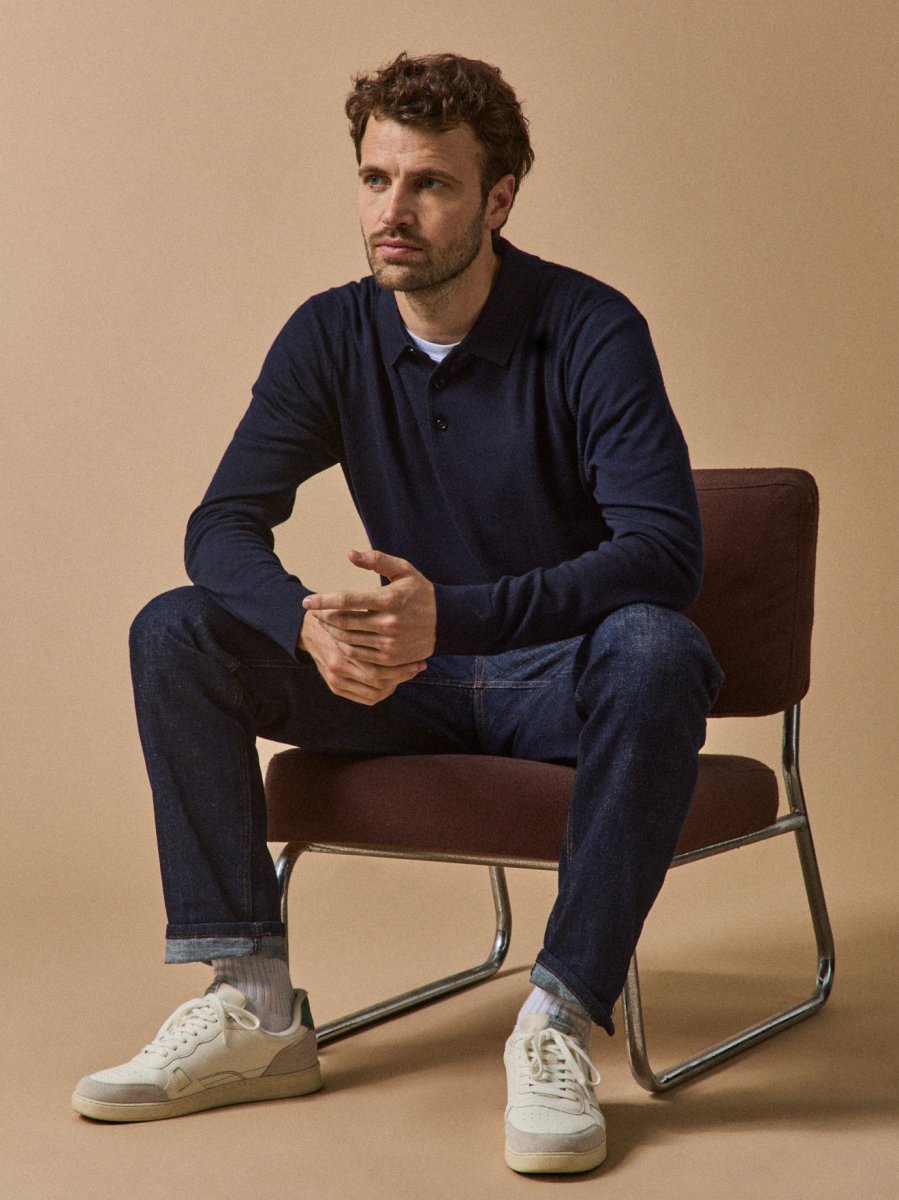 Pull fin col polo laine mérinos homme – Image 5