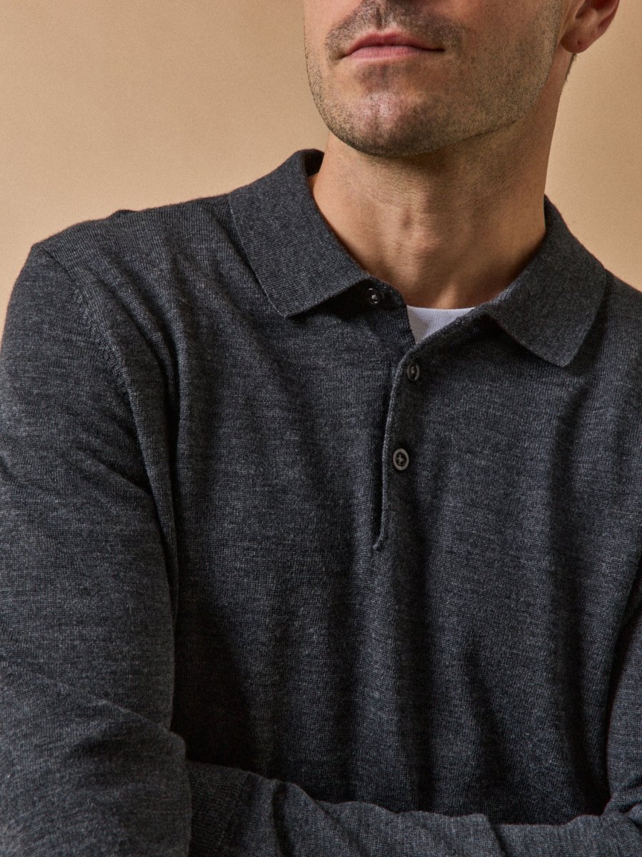 Pull fin col polo laine mérinos homme – Image 5