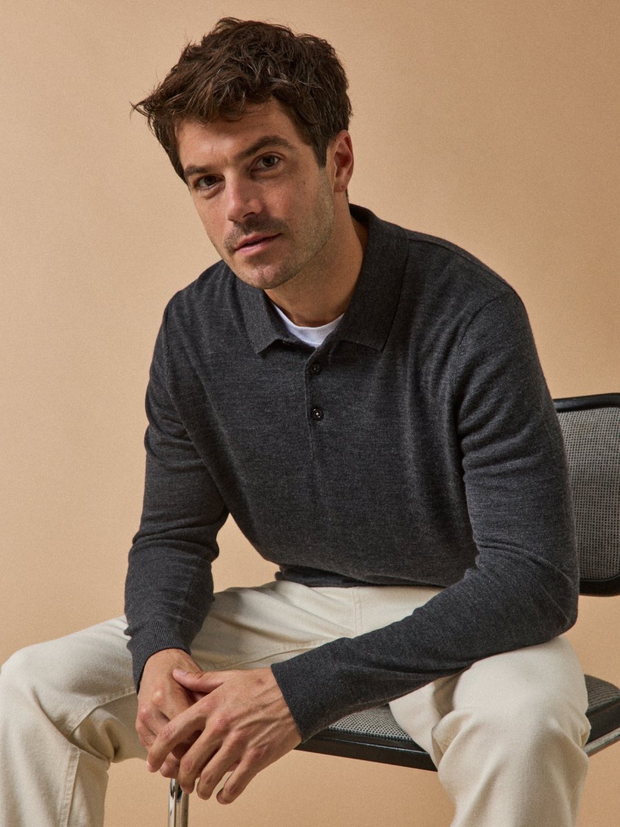 Pull fin col polo laine mérinos homme – Image 3