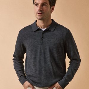 Pull fin col polo laine mérinos homme