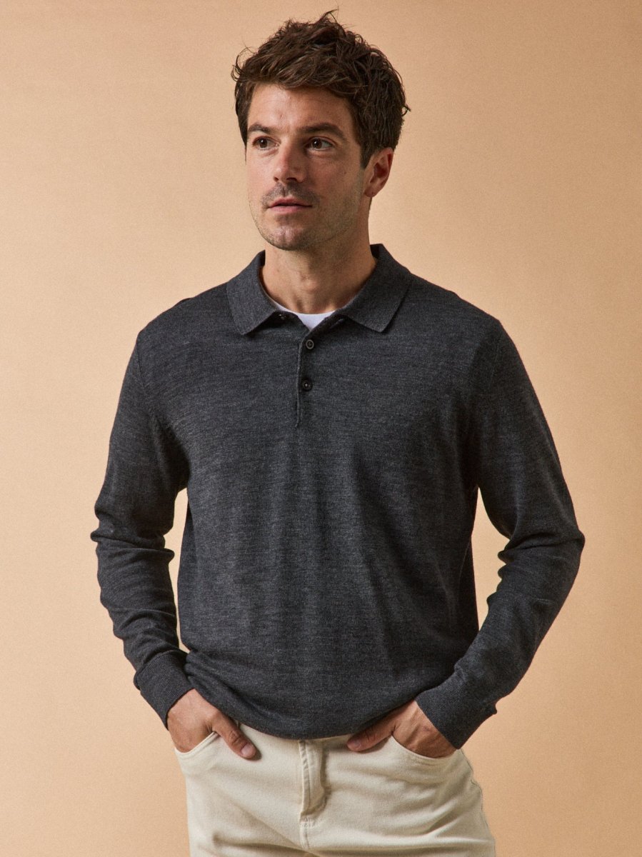 Pull fin col polo laine mérinos homme – Image 2