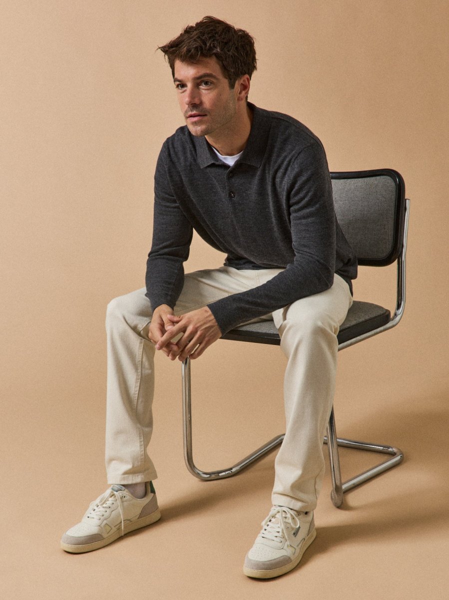 Pull fin col polo laine mérinos homme – Image 7