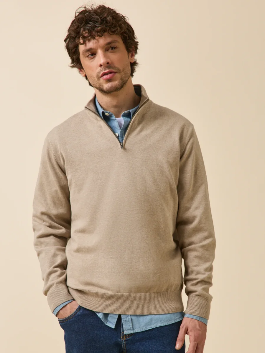 Pull col montant homme coton biologique et cachemire