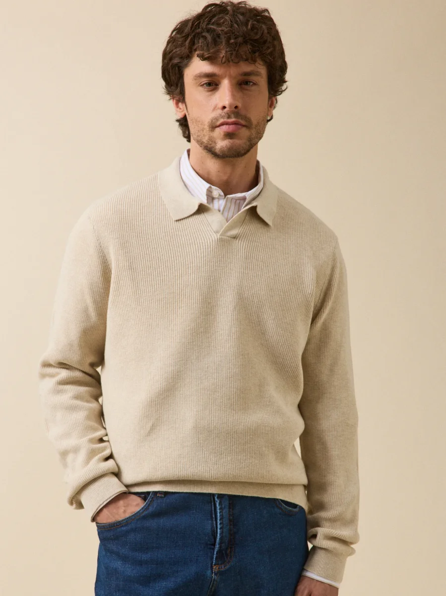 Pull col polo homme coton biologique