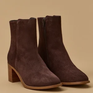 Boots croûte de cuir femme talon carré