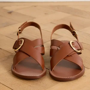 Sandales plates brides croisées cuir femme