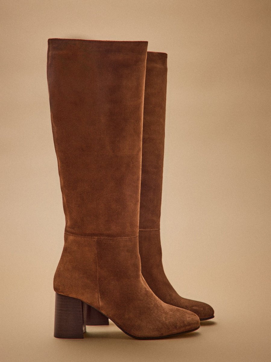 Bottes à talon cuir velouté femme – Image 3