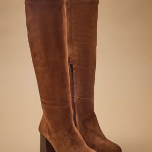 Bottes à talon cuir velouté femme
