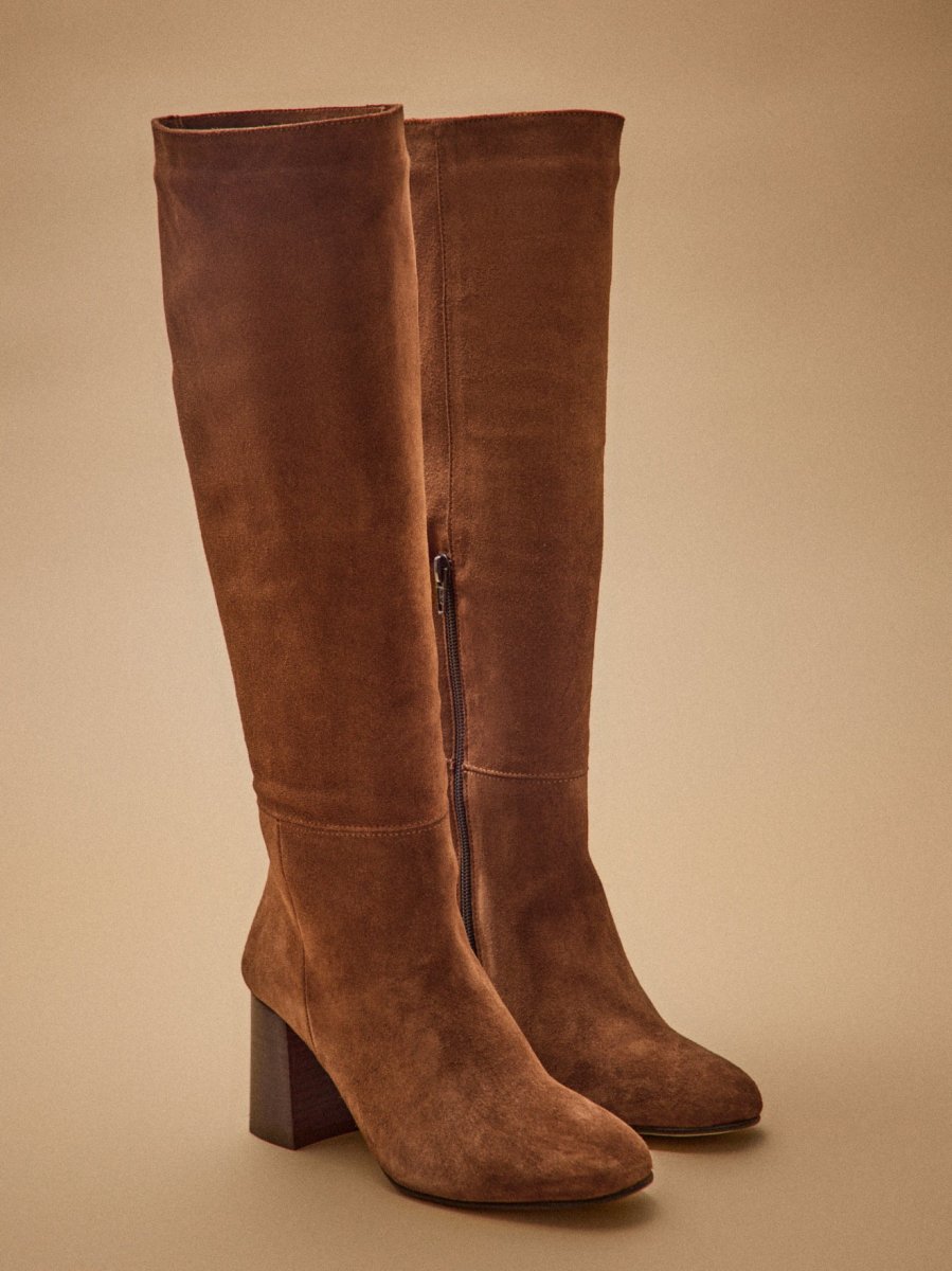 Bottes à talon cuir velouté femme – Image 2