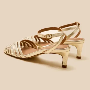 Sandales à talon cuir métallisé femme
