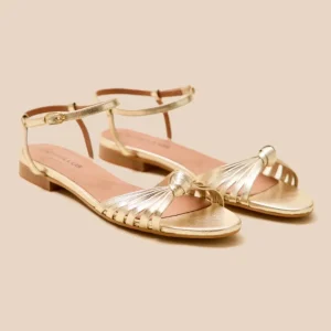 Sandales plates cuir métallisé femme
