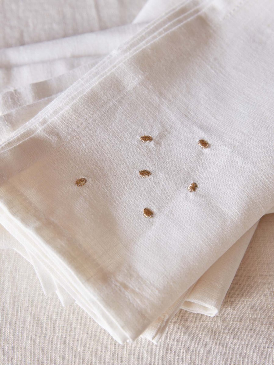 Serviette de table à pois dorés en coton tramé aspect lin par lot de 4 – Image 4