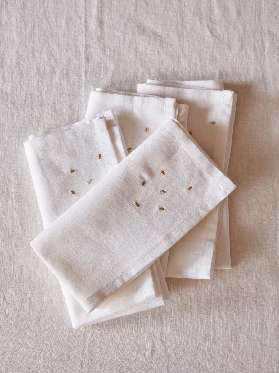 Serviette de table à pois dorés en coton tramé aspect lin par lot de 4 – Image 3