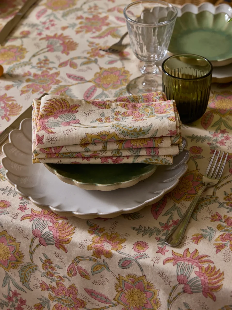 Serviette de table fleuri indien par lot de 4 - imprimé Pondichery