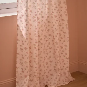 Rideau voilage percale de coton imprimé Fleurs Rose