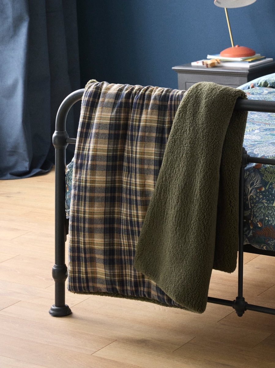 Plaid réversible sherpa et tartan