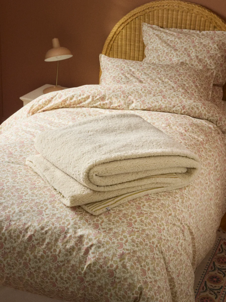 Plaid réversible sherpa et rayures