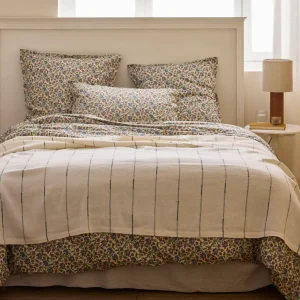 Plaid rayé en chanvre, coton et lin