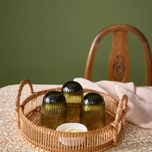 Plateau rond en bambou et rotin - petit modèle